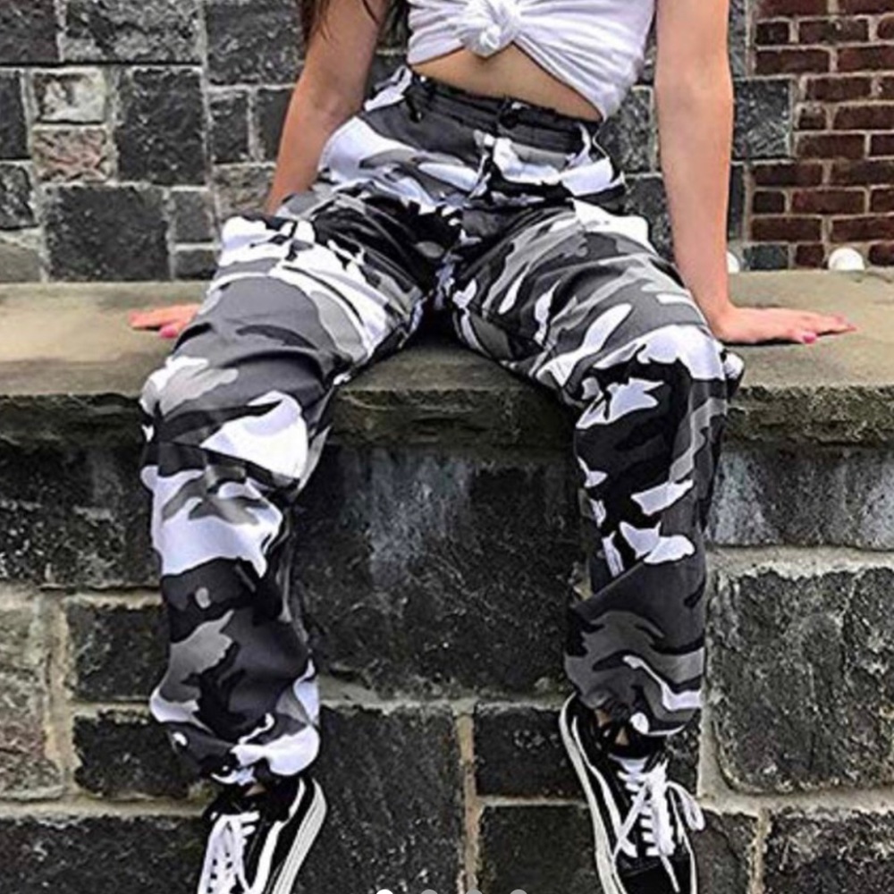 Black Gray and White Camo Pants